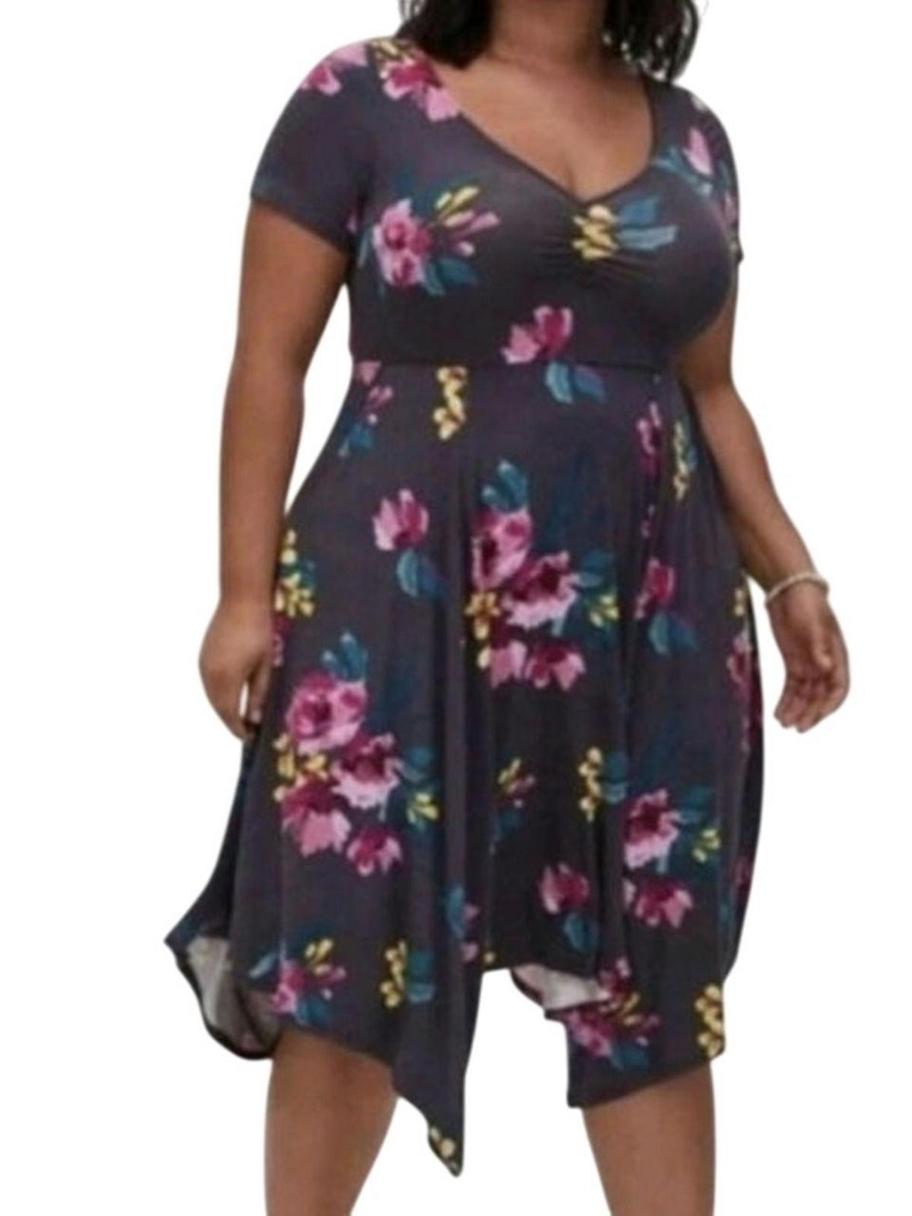 Torrid Super Soft Knits Gray Floral Dress, Size 0 (14W)